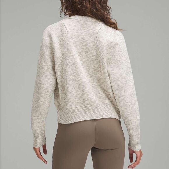 Lululemon Boxy Cotton Blend Cardigan Sweater Heather Bone White Raw Linen 1X - Picture 2 of 10